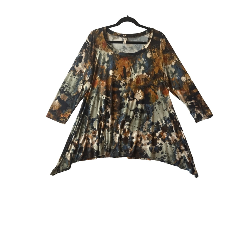 Emerald Dark Moodyโ Abstract Asymmetrical Stretch Tunic Top 2X Lagenlook Boho